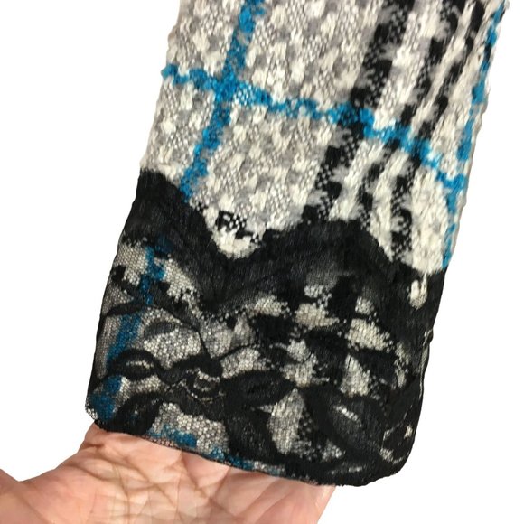 MaxMara 4 Plaid Coat Wool Cotton Textured Tweed Black Lace Velvet Details - Picture 2 of 9